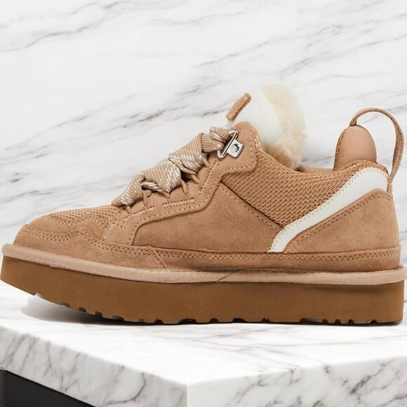 UGG LOWMEL Suede & Canvas Sneakers in Sand - Picture 3 of 5